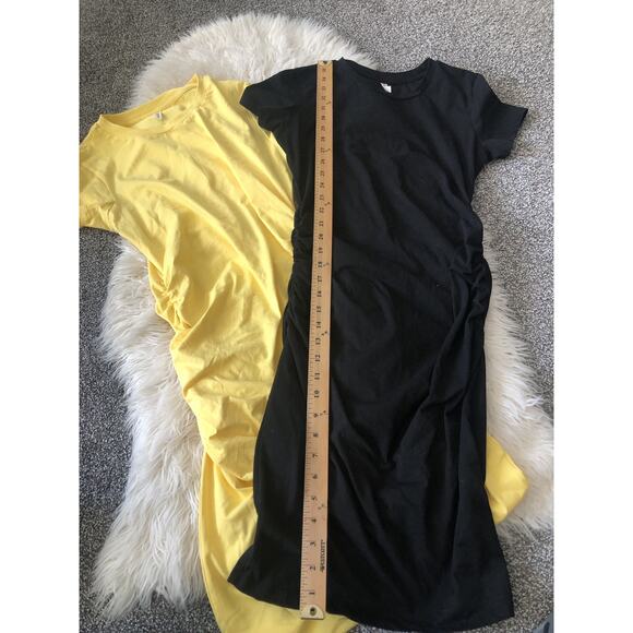 Laughido Cinched Side Ruching Dress Set Of Two Medium Black Yellow Stretchy H1 - Picture 2 of 8